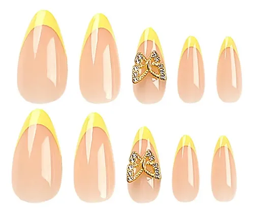 Uñas Decoradas Con Mariposas Amarillas Francesas
