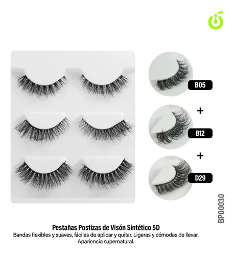 Pestañas Postizas 5d Cherimoya Tira Flexible B05+ B12+ D29