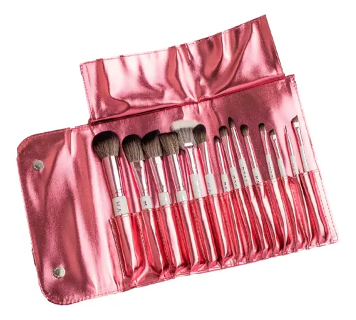 Set 14 Brochas y Pinceles Mazz Make Up con Estuche Imantado Rosa