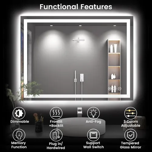 Espejo De Baño Led Rpoesx 40×30 Cm Retroiluminado Y Iluminad