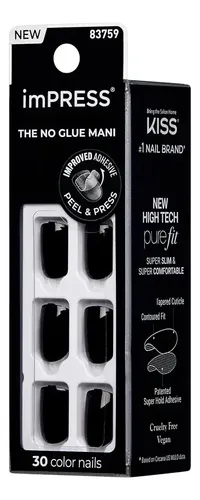 Uñas Postizas Bliss | Impress Color Press-on Nails Adhesivas Color Negro All Black