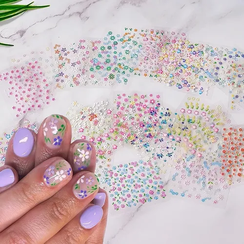 30 Pegatinas De Uñas Con Flores De Colores No Repetidas