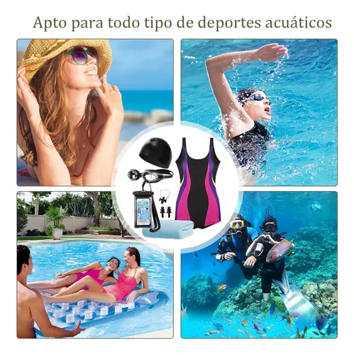 Conjunto Traje De Baño Mujer Gafas Gorra Accesorios Natación