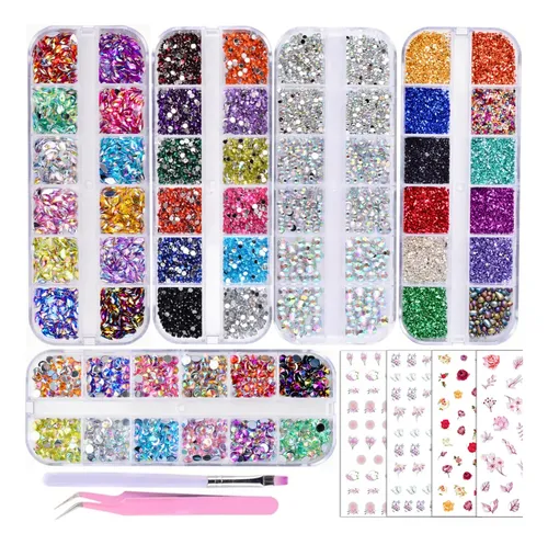 Edittime Kit Stickers Flores Y Strass Uñas Multicolor