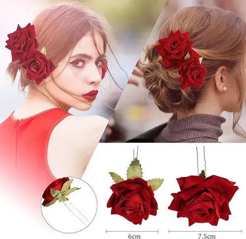 Y Accesorio Para El Cabello Pelo Con Forma Florale Rojo Y