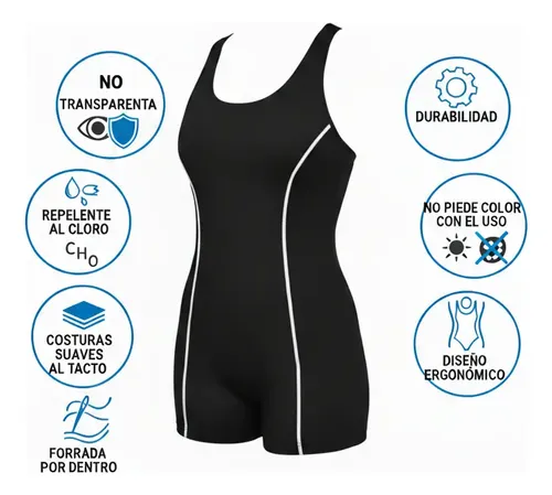 Malla Natacion Mujer Short Pierna Resistente Cloro Y Gorro