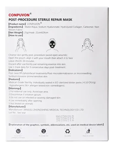 Máscara Facial Reparadora Esteril Post-procedimiento X 5