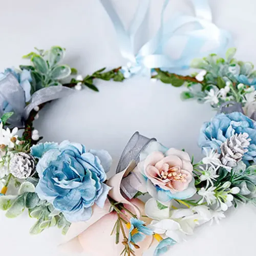 C.diadema Con Forma De Corona De Flores Azules Artificiales