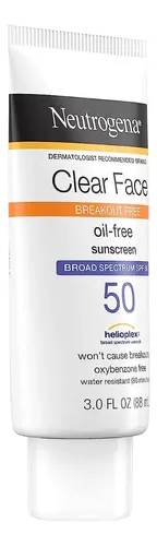Neutrogena Clear Face SPF 50 88 ml Protector Solar Facial Oil Free Sin Aceite Piel Grasa Mixta Acne No Tapa Poros Acabado Mate UVA UVB Helioplex Resistente Agua Ligero Uso Diario Rostro Sin Oxibenzona