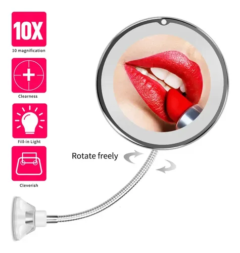 A Espejo Maquillaje Led 10x Aumento Con Soporte Ajustable A