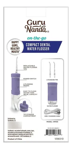 Gurunanda, Hilo Dental Compacto Con Agua Para El Cuidado Buc Lavanda