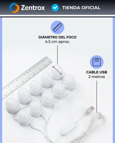 Kit 10 Focos Led Usb Para Espejo Maquillaje Camarín