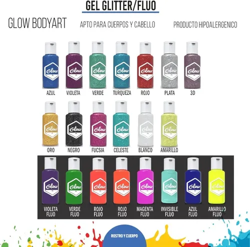 Kit 19 Maquillaje Glow Glitter Stras Gel Pincel Stencil