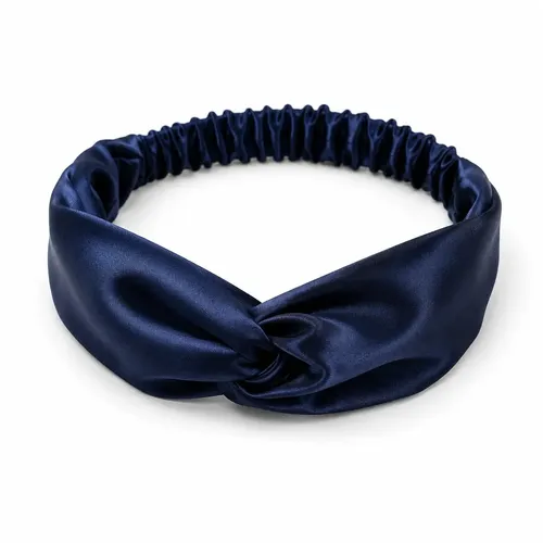 Vincha de saten elastica para el pelo antifreeze suave azul oscuro