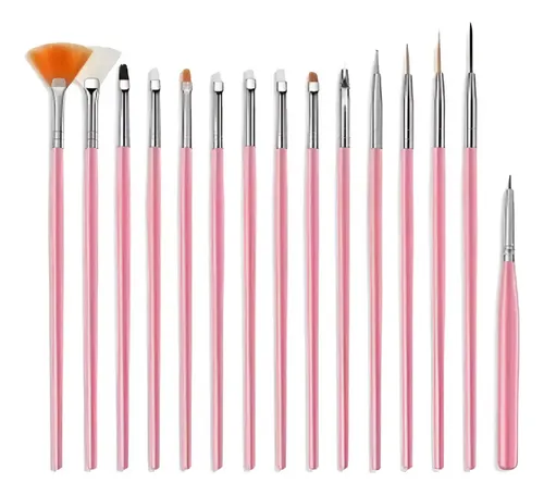 Kit 15 Pinceles Decoracion Nail Art Para Uñas Esculpidas