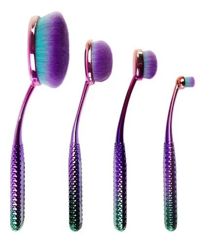 Moda Juego De Brochas De Maquillaje Ovaladas De 4 Piezas El Prismático.