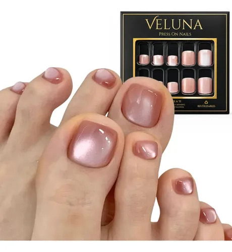 Uñas Press On Para Pies Kit Completo Reutilizable Veluna – Color Rosa Intenso