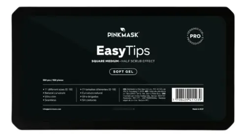 Pink Mask Easy Tips Soft Gel Cuadrado T. M X 550 Pc Color Translucida Lisa