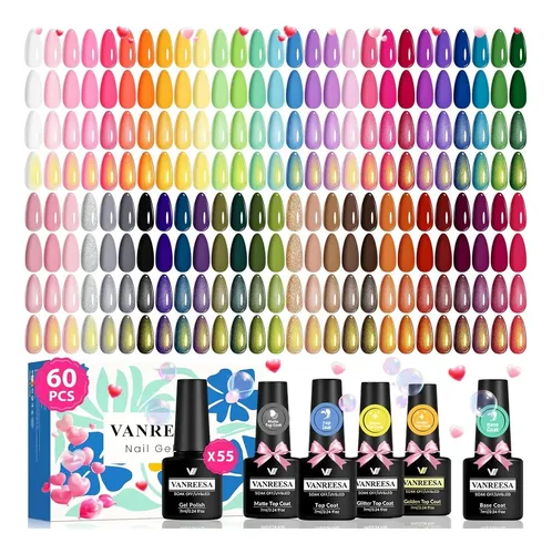 Set Esmaltes Gel Vanreesa 60 Pcs 55 Colores 4top Coat