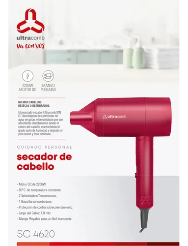 Secador De Cabello Plegable Ion Ultracomb Sc-4620 2200w
