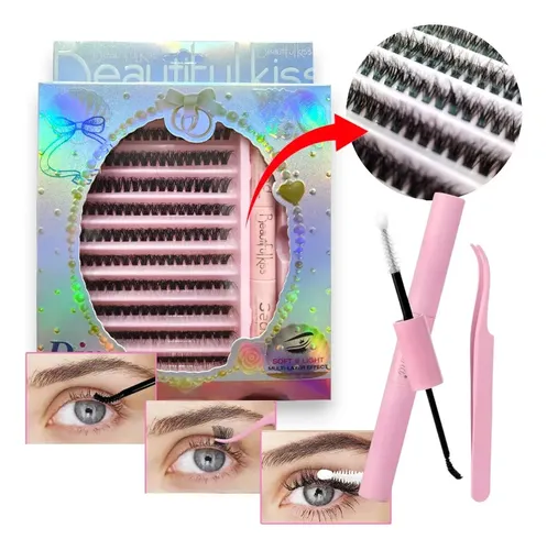 Kit Extensión De Pestañas Postizas Cluster O De Punto Diy