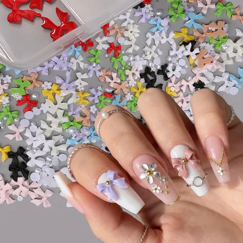 Prima Decoración Uñas 3d Moños Perlas Flores 12 Cuadros
