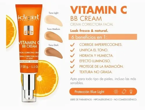 Vitamin C Bb Cream Tono Medio Idraet 30gr. Correctora Facial