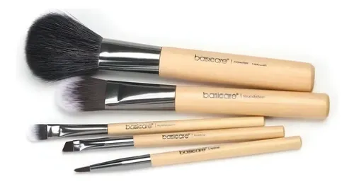Set Profesional De Brochas Faciales Maquillaje Basicare X1 Color Madera