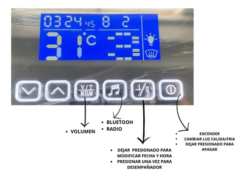 Espejo Digital Desempañador Led Sonido Bluetooh Baño 305 D10