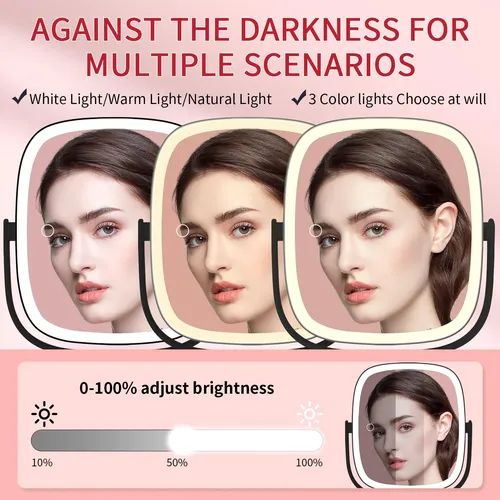 Espejo De Maquillaje Vanmirr 8.5” Con Luz Y Aumento Negro