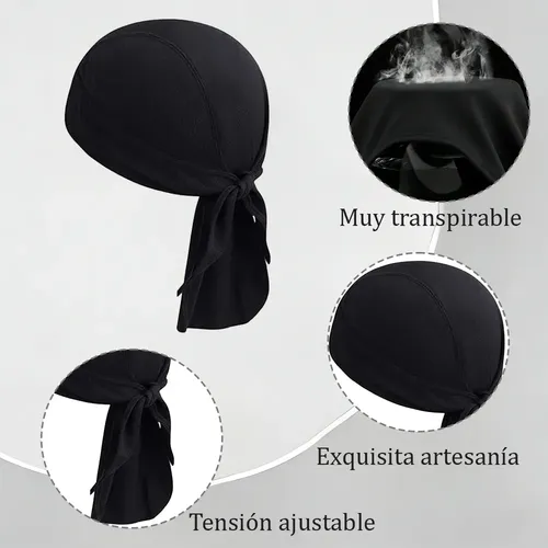 // 4pzs Turbante Deportivo Negro Secado Rápido Y Absorbe K / Black Solid