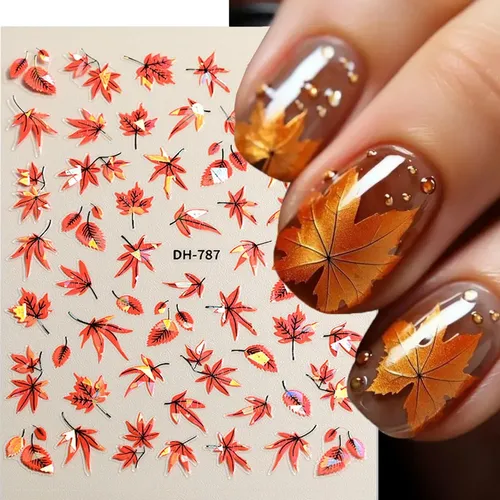 Adhesivos Para Uñas Powpop Maple Leaf Fall 3d Laser, 4 Unida