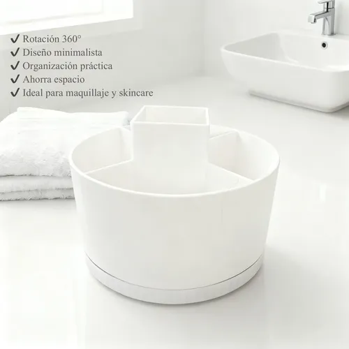 Organizador Maquillaje Skincare Cosméticos Giratorio Blanco
