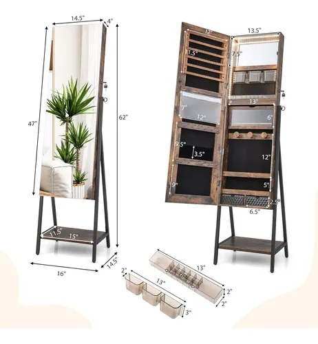 Espejo Led Con Organizador Y Cajón Madera Rústica