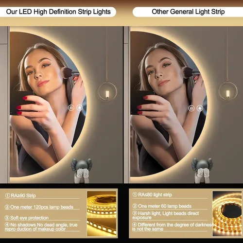 Espejo Led Baño Media Luna 48×24 Antivaho Luz Regulable