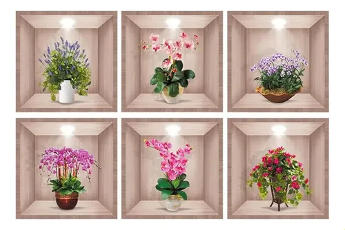 6 Hojas De Calcomanías 3d De Jarrones Y Orquídeas Pvc A