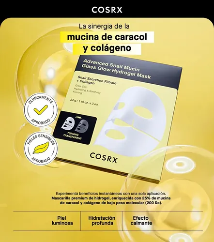 Mascarillas Cosrx Advanced Snail Mucin Glass Glow X3