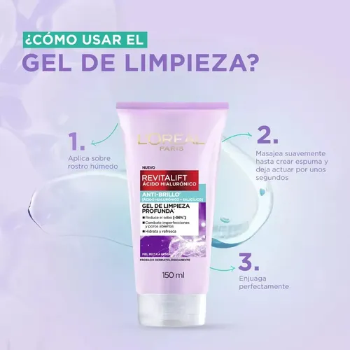 Gel Limpieza Rostro Anti Brillo Ácido Hialurónico 150ml Grasa Y Mixta Día/noche