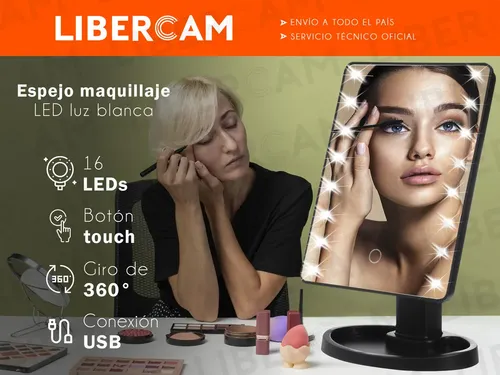 Espejo De Maquillaje Tactil Luz Blanco Frio LIBERCAM ESP-01 USB Color Negro