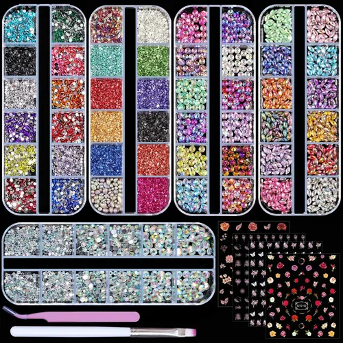 Edittime Kit Stickers Flores Y Strass Uñas Multicolor