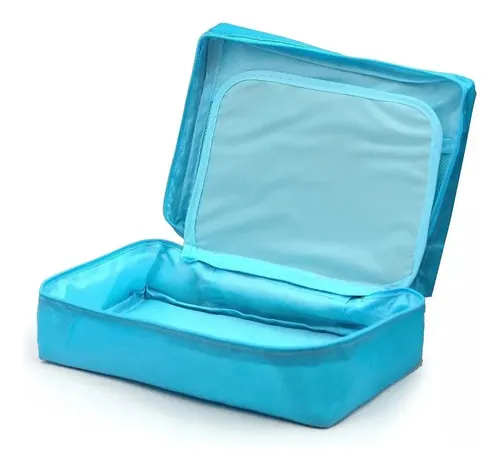 Organizador Neceser Bolso Portacosmeticos Viajes Maquillaje. Color Celeste Diseño de la tela Lisa