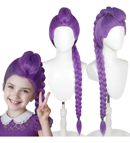Pelucas Largas Con Trenzas Moradas For Niños, Pelucas Con T