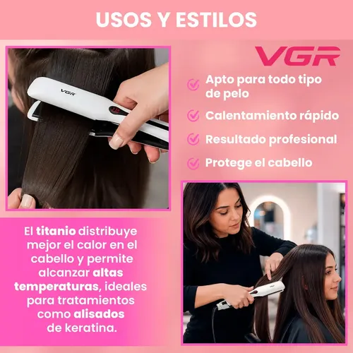 Planchita Pelo Profesional Titanio Vgr V-556 Alisado 230° Color Blanco