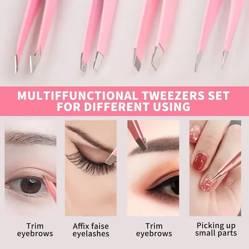 4 Pinzas Cejas Profesionales Acero Inoxidable Precisión