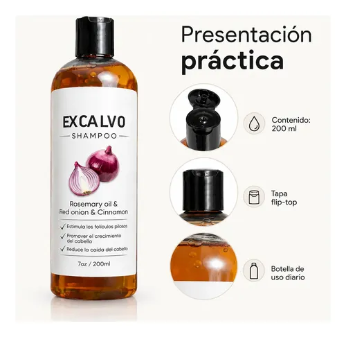 Shampoo Cebolla Romero Excalvo Crecimiento Cabello 200ml
