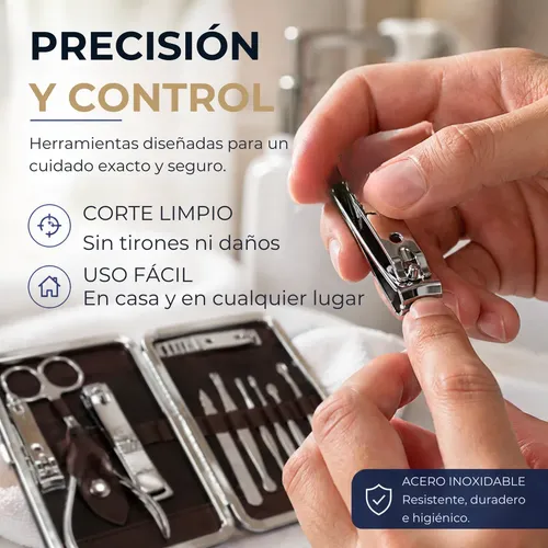 Set Manicure Estuche 12 Piezas Acero Inoxidable Cuidado Uñas