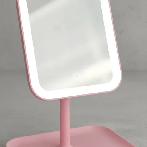 Espejo De Maquillaje Led 3 Tonos Táctil Con Base Rosa