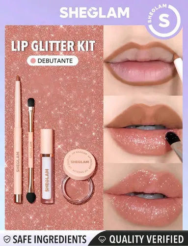 Kit de Labial Glitter Sheglam Lip Dazzler Debutante, con Larga Duración