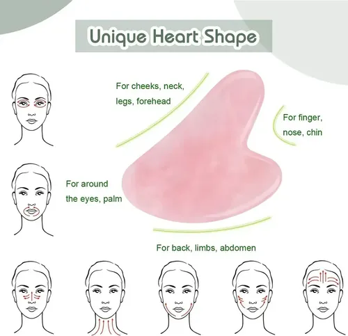 Gua Sha Piedra Cuarzo Rosa Masajeador Facial Skincare