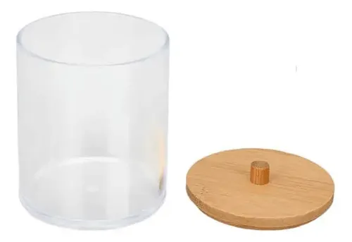 Organizador Dispenser Discos Algodón Maquillaje VGO Acrílico Tapa Bambu